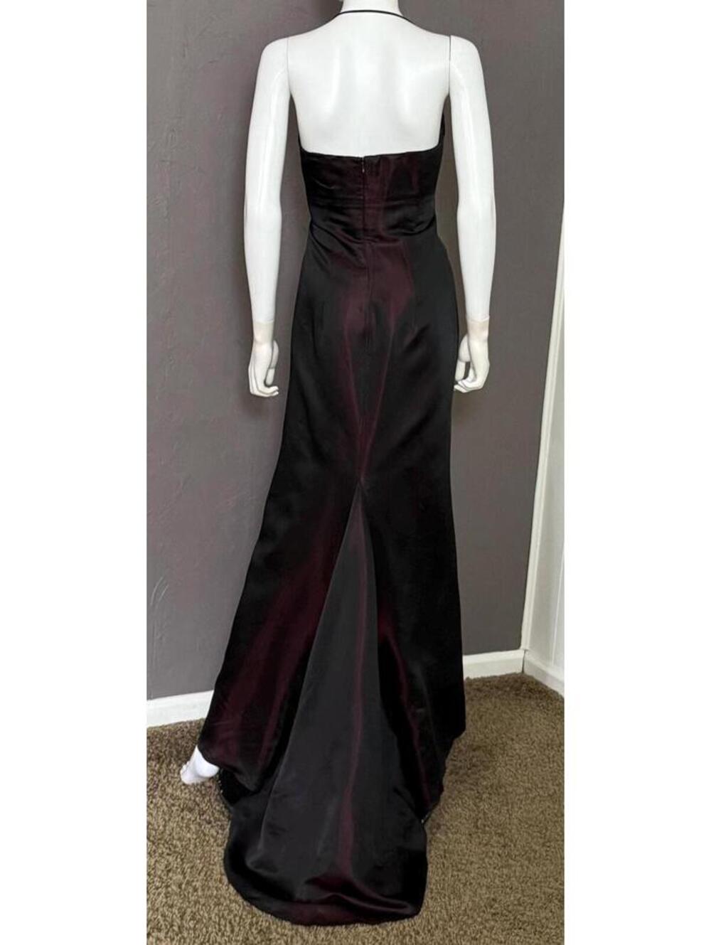 1990's Iridescent Black + Red Satin Gown by GEORGIOU Goth Goddess Sheath +Train - Picture 8 of 13